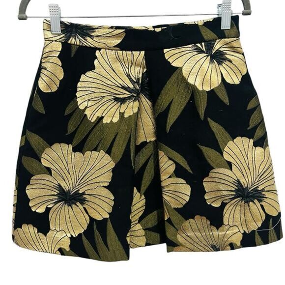 P.A.R.O.S.H. Black Gold Metallic Jacquard Pleated Mini Skirt Size Small - Picture 1 of 7